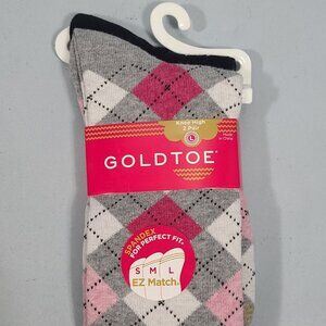Gold Toe Girl's Anne's Argyle Knee High Socks, 2 Pack Size Large 2-10.5